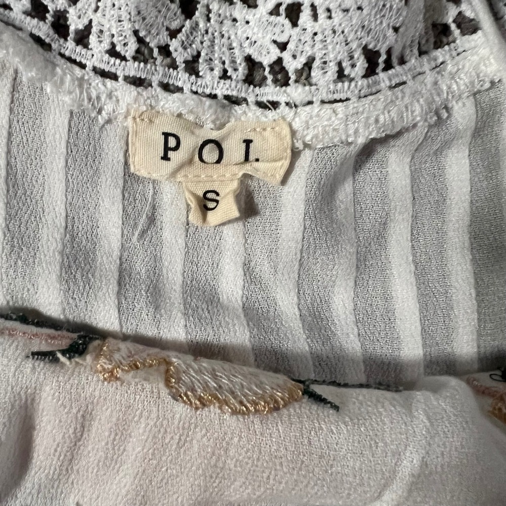 POL Embroidered Floral Lace Blouse Women S White WFT45 Boho Crochet Pintuck Top‎ - Picture 4 of 9